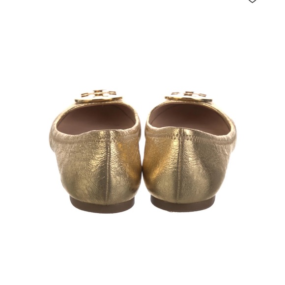 Tory Burch Minnie Travel Golden Ballet Flats Shoes, 7.5 - Picture 3 of 4